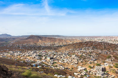 High angle view of townscape against sky