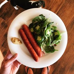 High angle view of food in plate on table