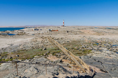 Scenic view of beach against clear sky