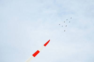 Low angle view of birds flying against sky