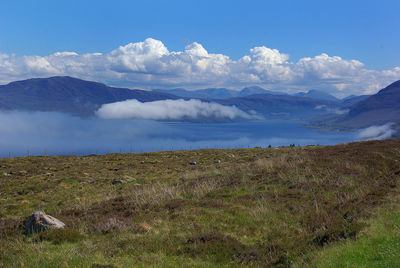 Scenic view of farm against sky