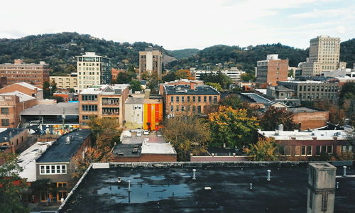 High angle view of cityscape against sky