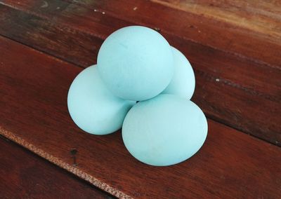 High angle view of eggs on table