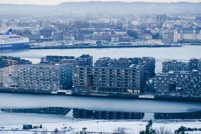 Aerial view of city at waterfront