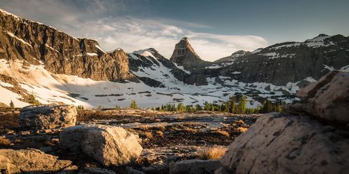 Scenic view of snowcapped mountains against sky