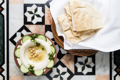 High angle view of food on table