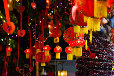 Red lanterns hanging at night