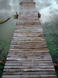 High angle view of wooden pier over lake