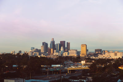 View of city at sunset