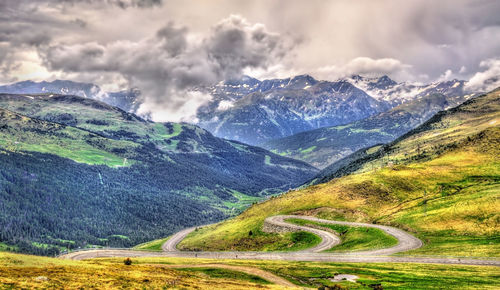 Scenic view of snowcapped mountains against sky