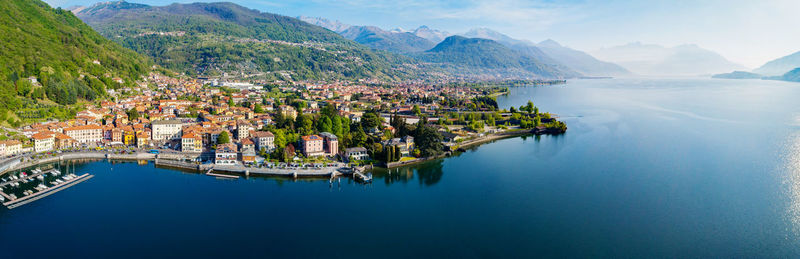 Panoramic view of townscape by sea against sky