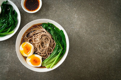 High angle view of food in bowl on table