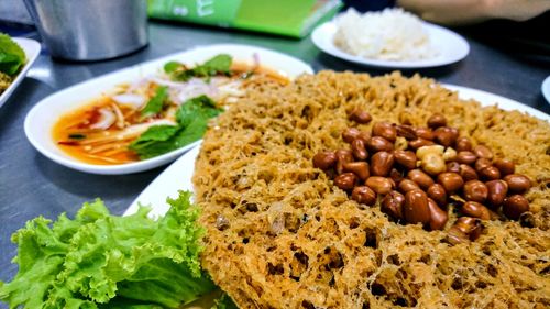 High angle view of meal served in plate
