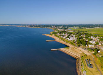 High angle view of sea against clear sky