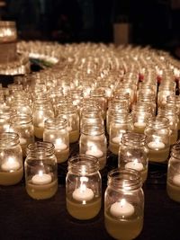 Close-up of burning candles in temple