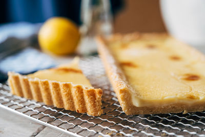 Close-up of lemon cake on table