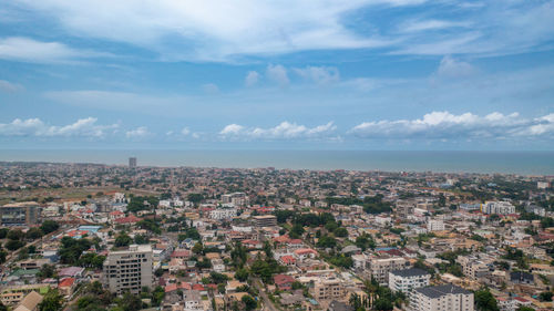 High angle view of townscape against sky