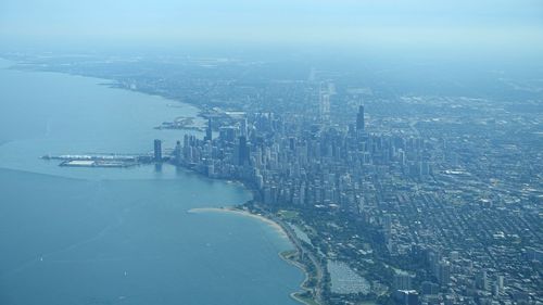 High angle view of buildings in city