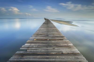 High angle view of pier over sea against sky