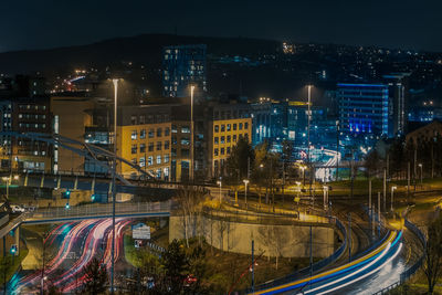 High angle shot of cityscape at night