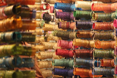 Full frame shot of colorful bangles at market