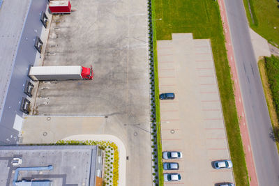 Aerial view of goods warehouse. logistics center in industrial city zone from above. aerial 