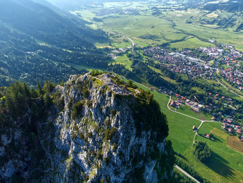 High angle view of land and mountains