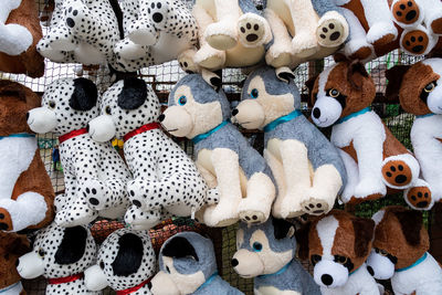 Full frame shot of toy animals for sale at market