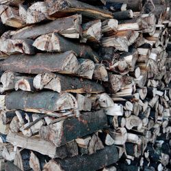 Full frame shot of stack of firewood