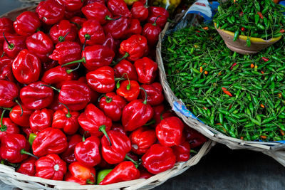 Red and green pepper for sale at the famous and grandiose são joaquim fair. salvador, bahia, brazil