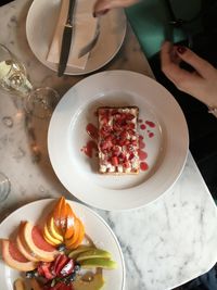 High angle view of food on table