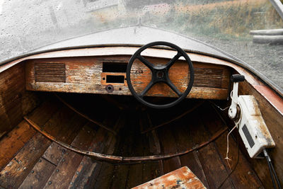 High angle view of old abandoned boat