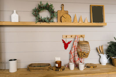 Scandinavian kitchen interior with festive christmas decor and accessories