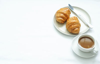 High angle view of breakfast on table