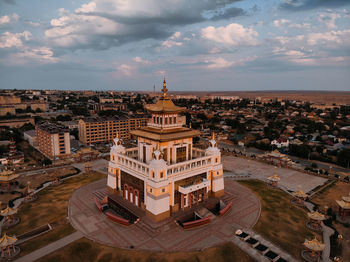 High angle view of buildings in city