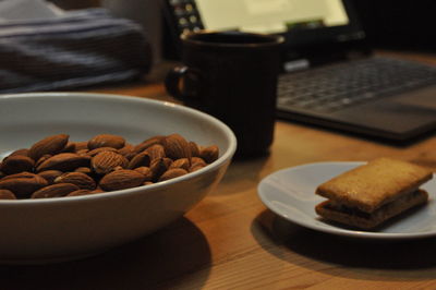 Close-up of breakfast in plate on table