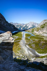 Scenic view of waterfall against sky