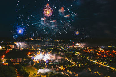 Firework display at night