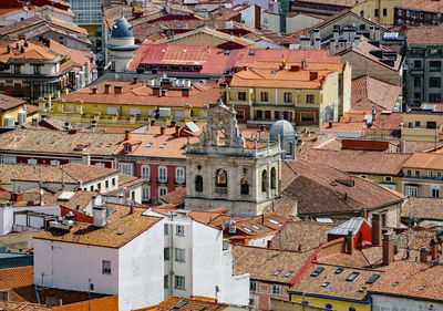 High angle view of buildings in city