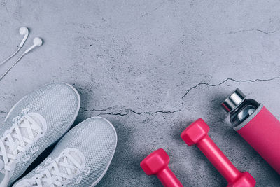 High angle view of shoes on floor