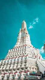 Low angle view of temple building against blue sky