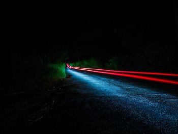 Light trails on road at night