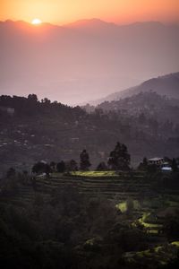 Scenic view of field against sky during sunset