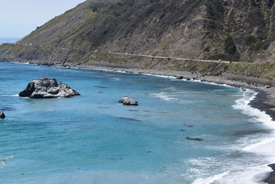 Scenic view of sea and rocks against sky