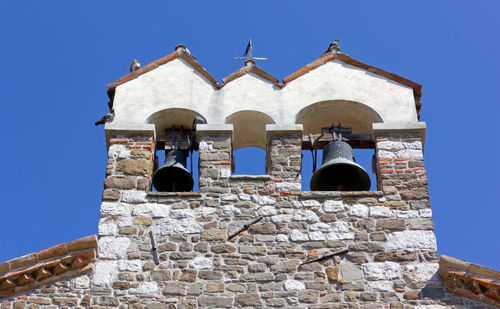 Low angle view of historic building against clear blue sky