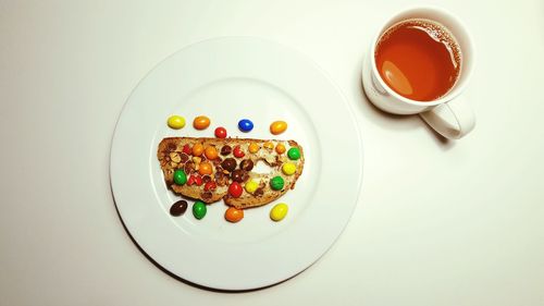 High angle view of breakfast on table