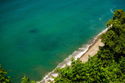 Famous view from green cape to blue waters of black sea, tropical forest on slope close to  batumi
