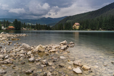 Scenic view of lake against sky