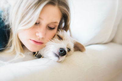 Portrait of woman with dog