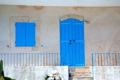 Blue door of building